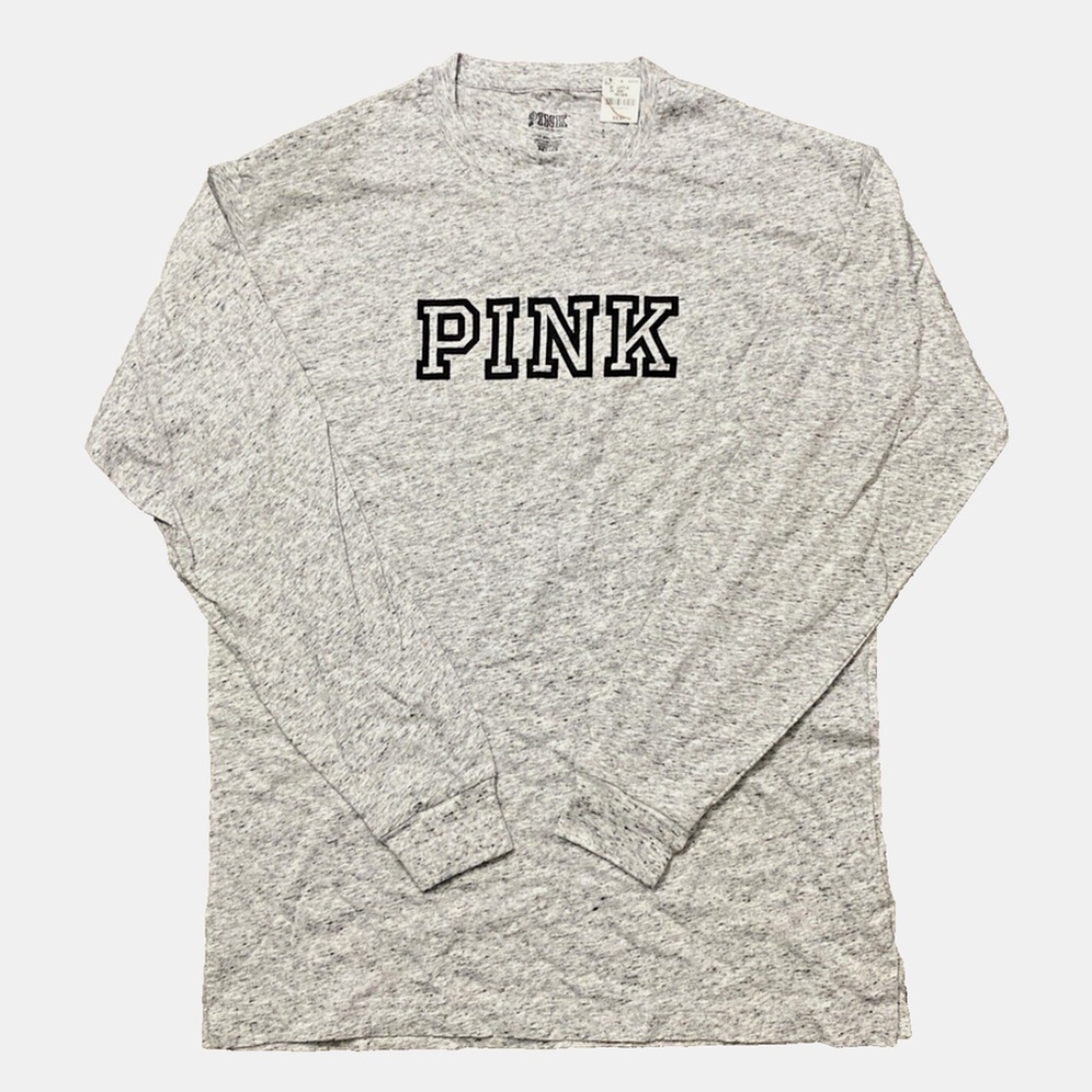 Victoria Secret PINK Block Logo Campus Crew Sweatshirt Pullover Gray Size XS